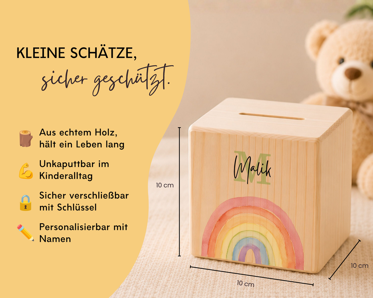 Holzspardose personalisiert Regenbogen Bunt