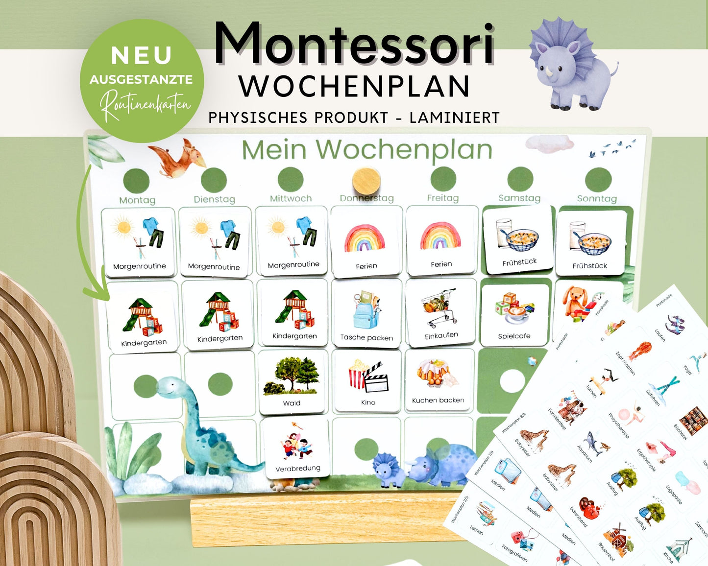 Wochenplaner inkl. Symbolkarten - Design DINOSAURIER - Personalisierbar