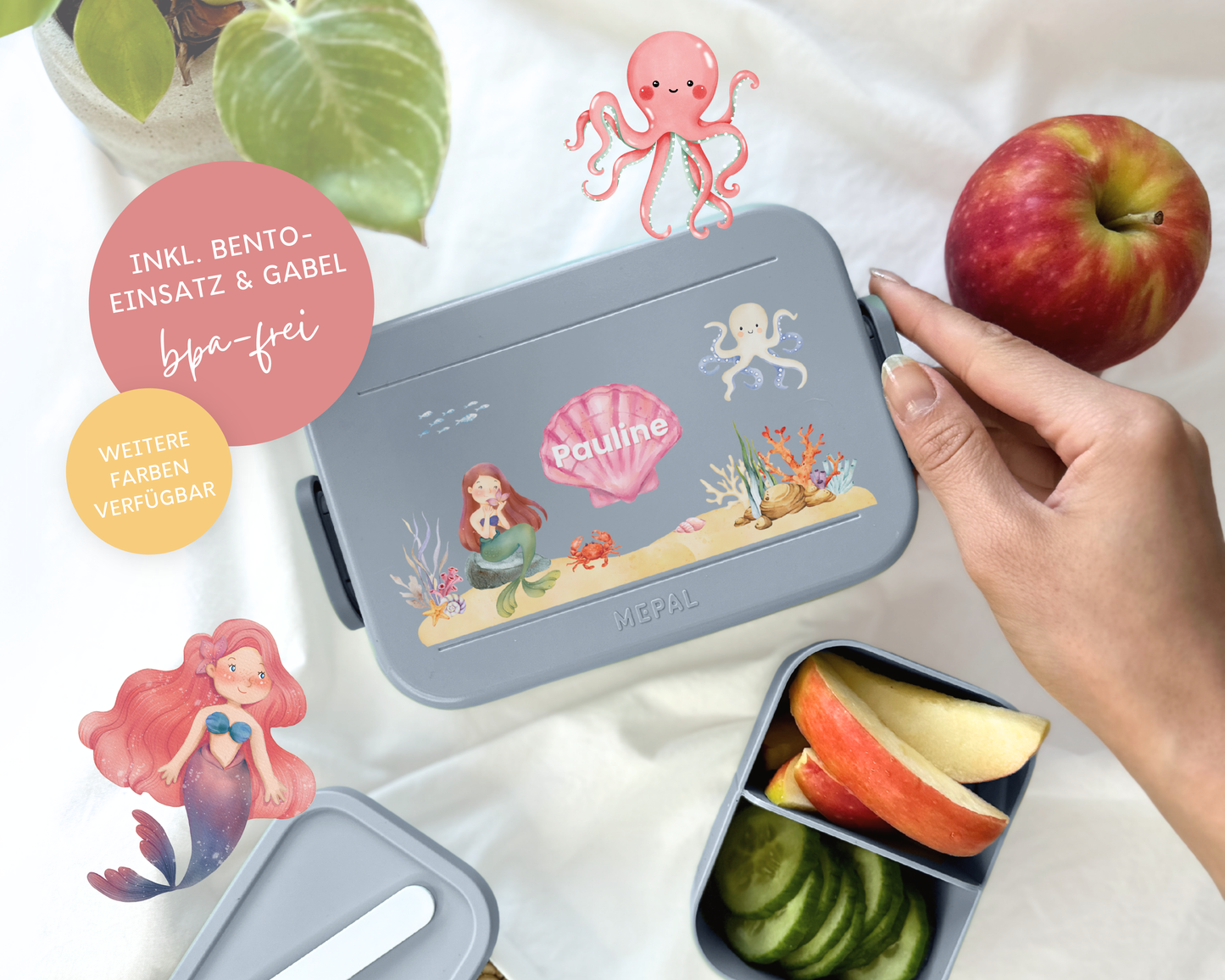 Mepal Brotdose mit Name personalisierbar - Design MEERJUNGFRAU - Verschiedene Farben