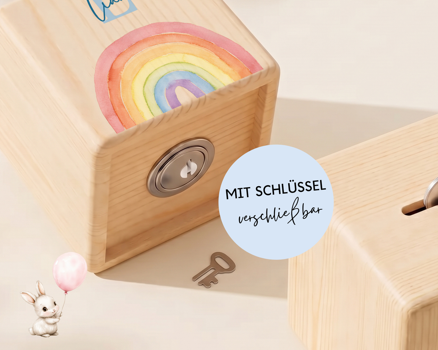 Holzspardose personalisiert Regenbogen Bunt