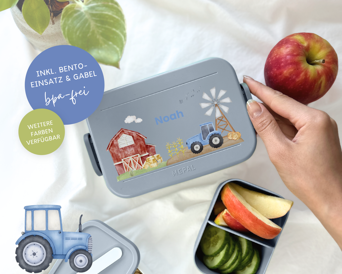 Mepal Brotdose mit Name personalisierbar - Design TRAKTOR BLAU - Verschiedene Farben