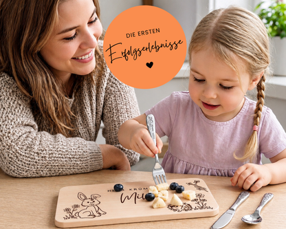Kinderbesteck personalisiert Waldtiere mit Frühstücksbrett