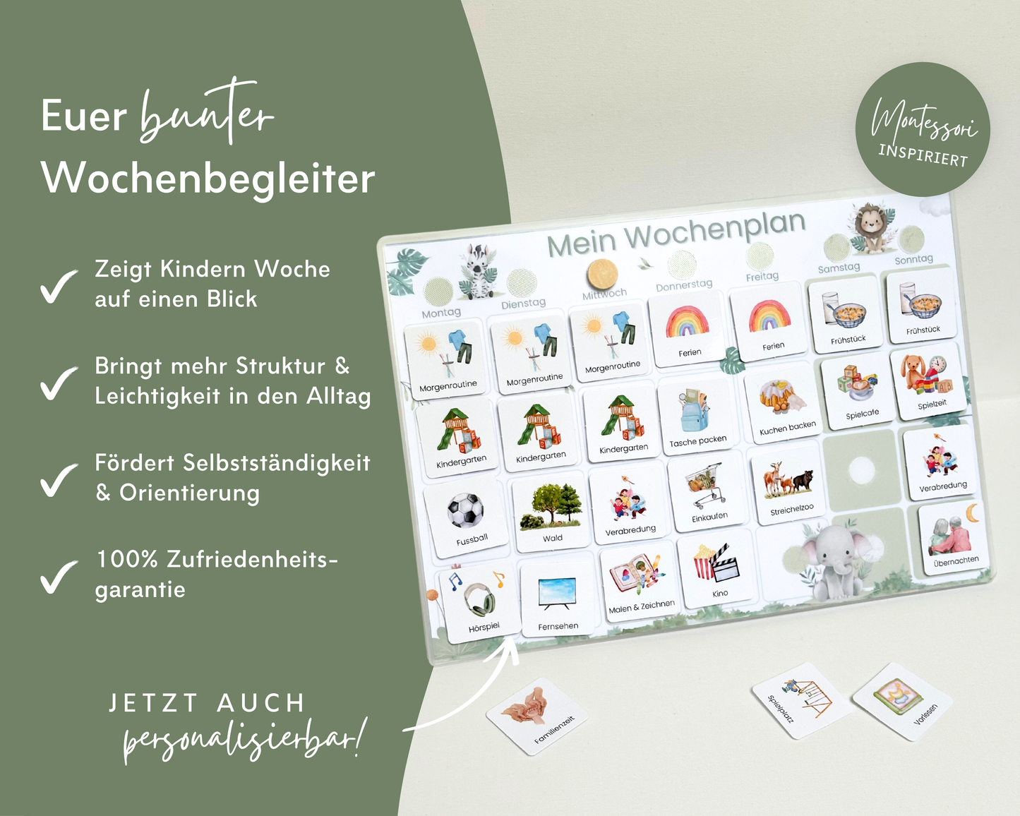 Wochenplaner Kinder bringt Struktur und Orientierung in den Familienalltag, fördert Selbstständigkeit, Montessori inspiriert und personalisierbar