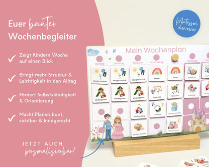 Wochenplaner inkl. Symbolkarten - Design PRINZESSIN - Personalisierbar