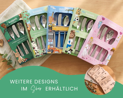 Kinderbesteck personalisiert Waldtiere mit Frühstücksbrett