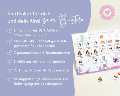 Wochenplaner inkl. Symbolkarten - Design MEERJUNFRAU PINK - Personalisierbar