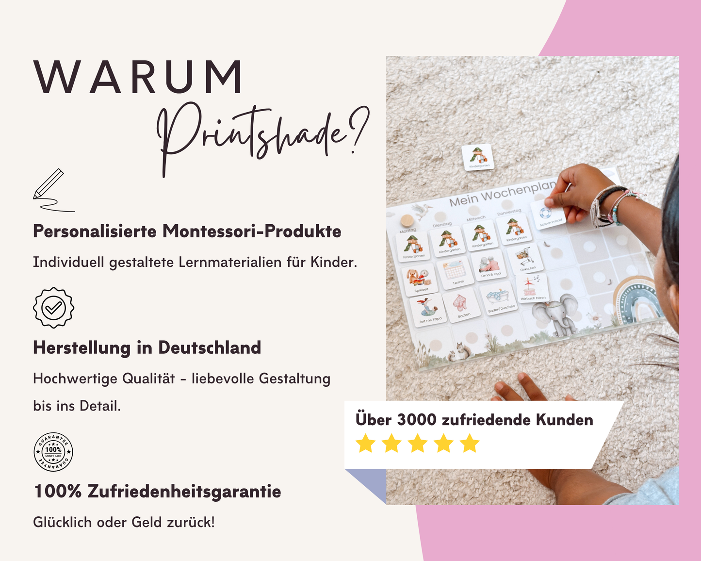 Wochenplaner inkl. Symbolkarten - Design MEERJUNFRAU PINK - Personalisierbar