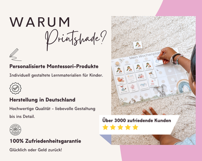 Wochenplaner inkl. Symbolkarten - Design MEERJUNFRAU PINK - Personalisierbar