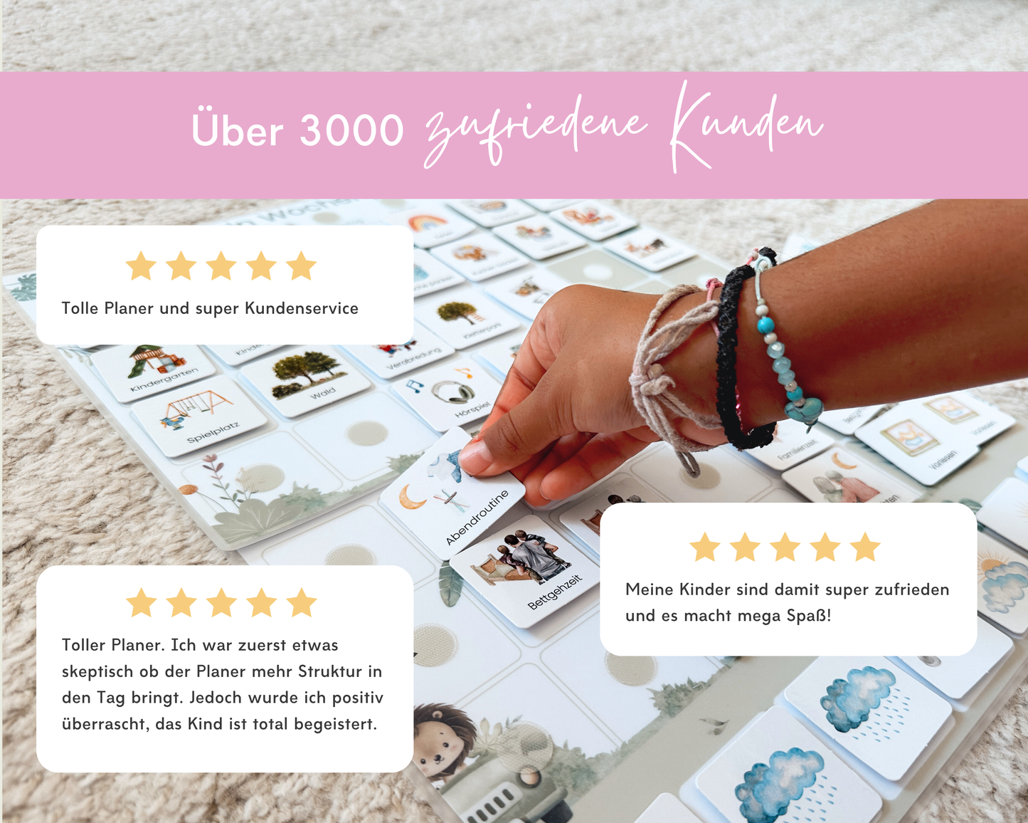 Wochenplaner inkl. Symbolkarten - Design MEERJUNFRAU PINK - Personalisierbar