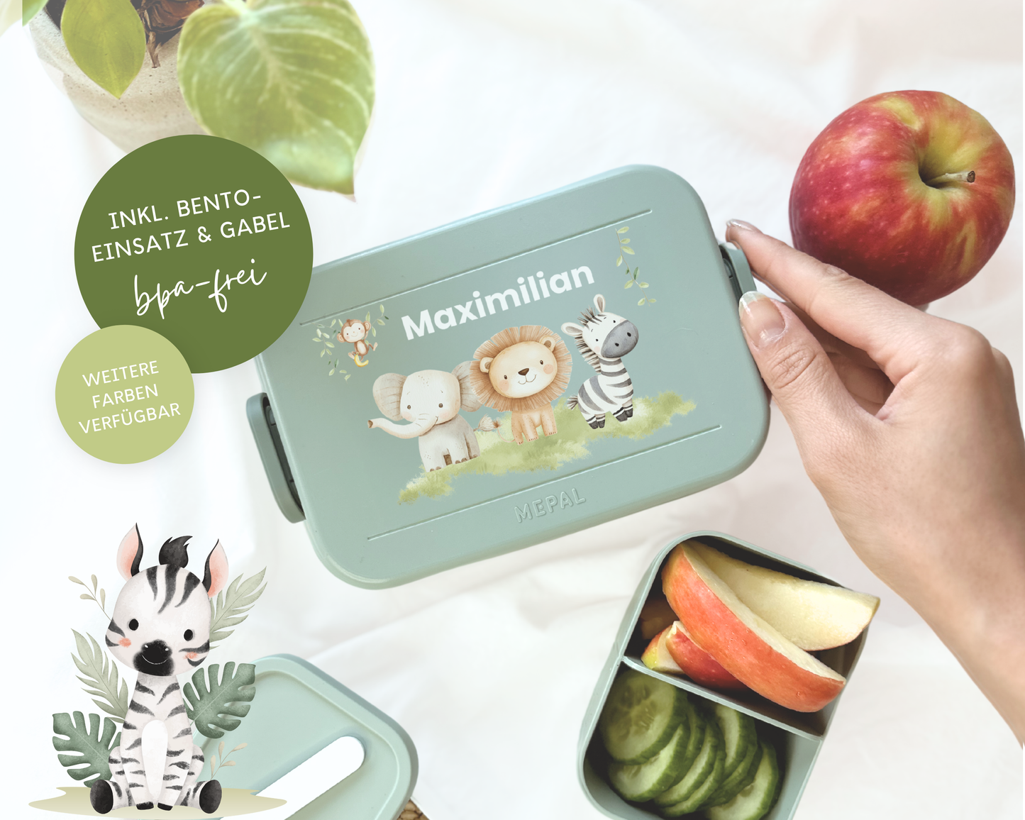 Mepal Brotdose mit Name personalisierbar - Design SAFARI - Verschiedene Farben