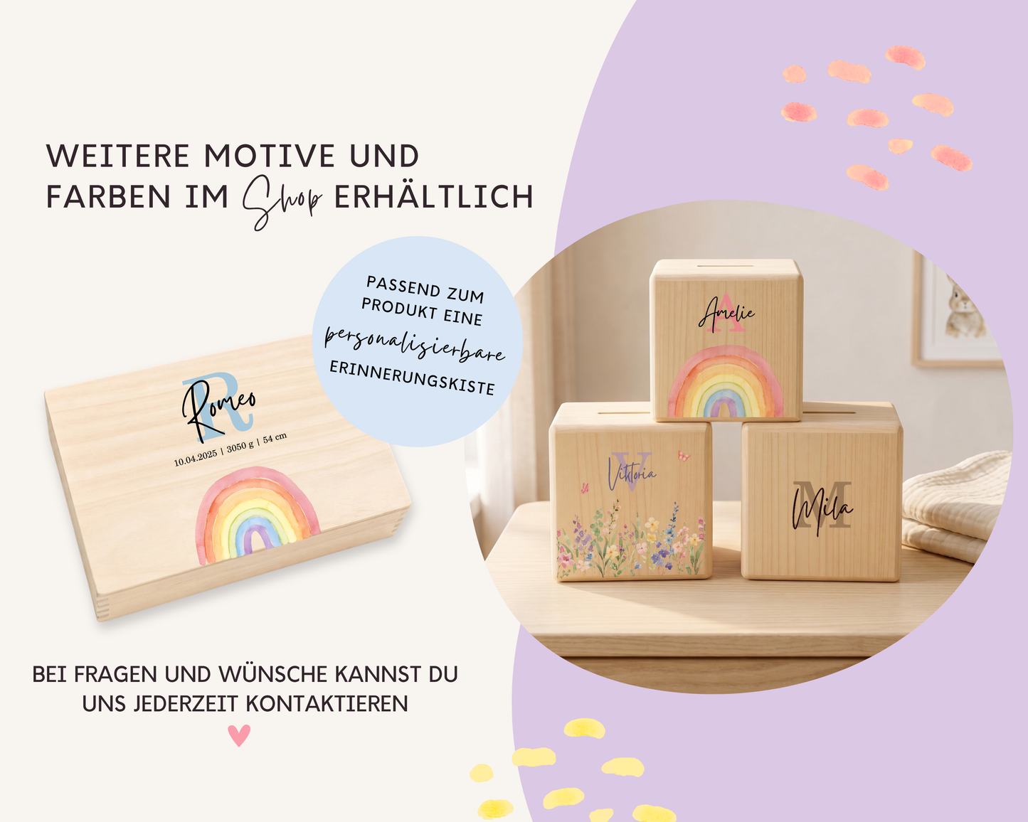 Holzspardose personalisiert Regenbogen Bunt