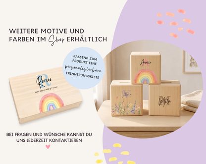 Holzspardose personalisiert Regenbogen Bunt