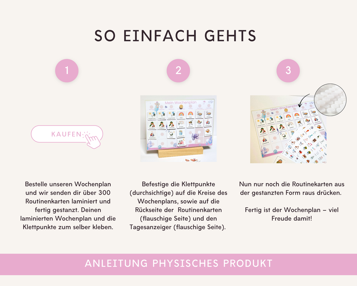 Wochenplaner inkl. Symbolkarten - Design MEERJUNFRAU PINK - Personalisierbar