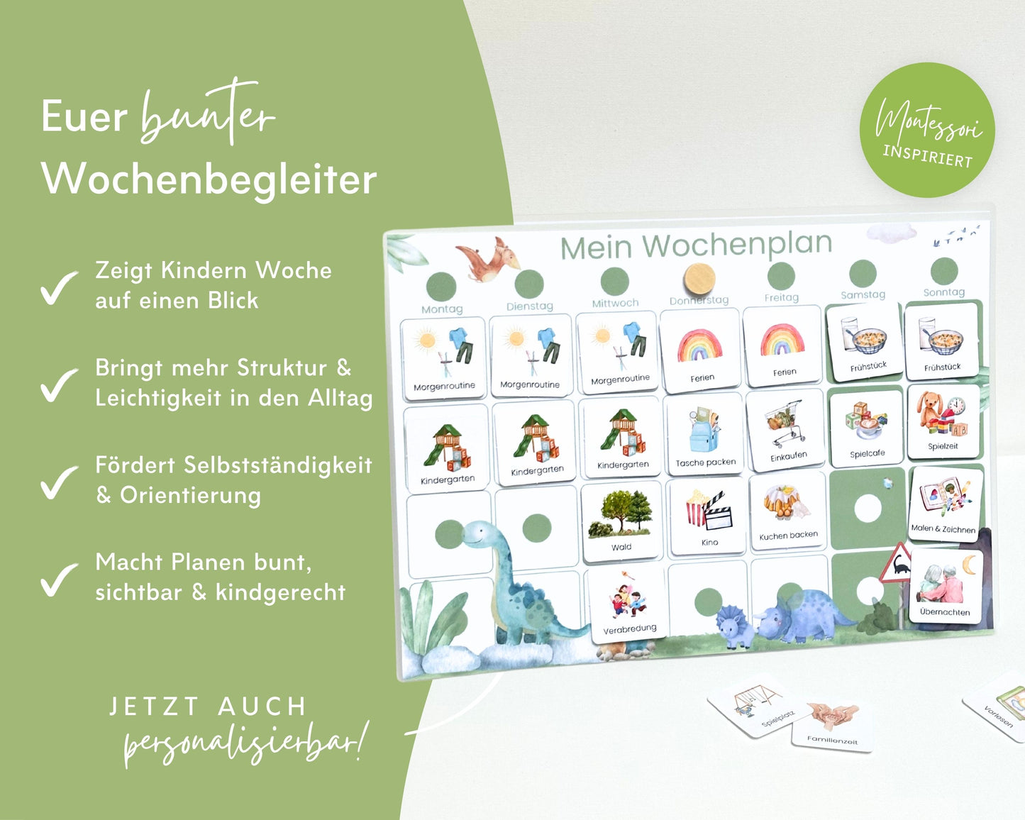 Wochenplaner inkl. Symbolkarten - Design DINOSAURIER - Personalisierbar