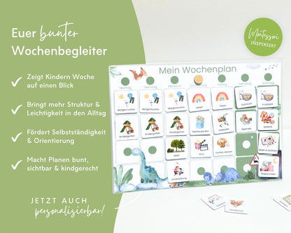 Wochenplaner inkl. Symbolkarten - Design DINOSAURIER - Personalisierbar
