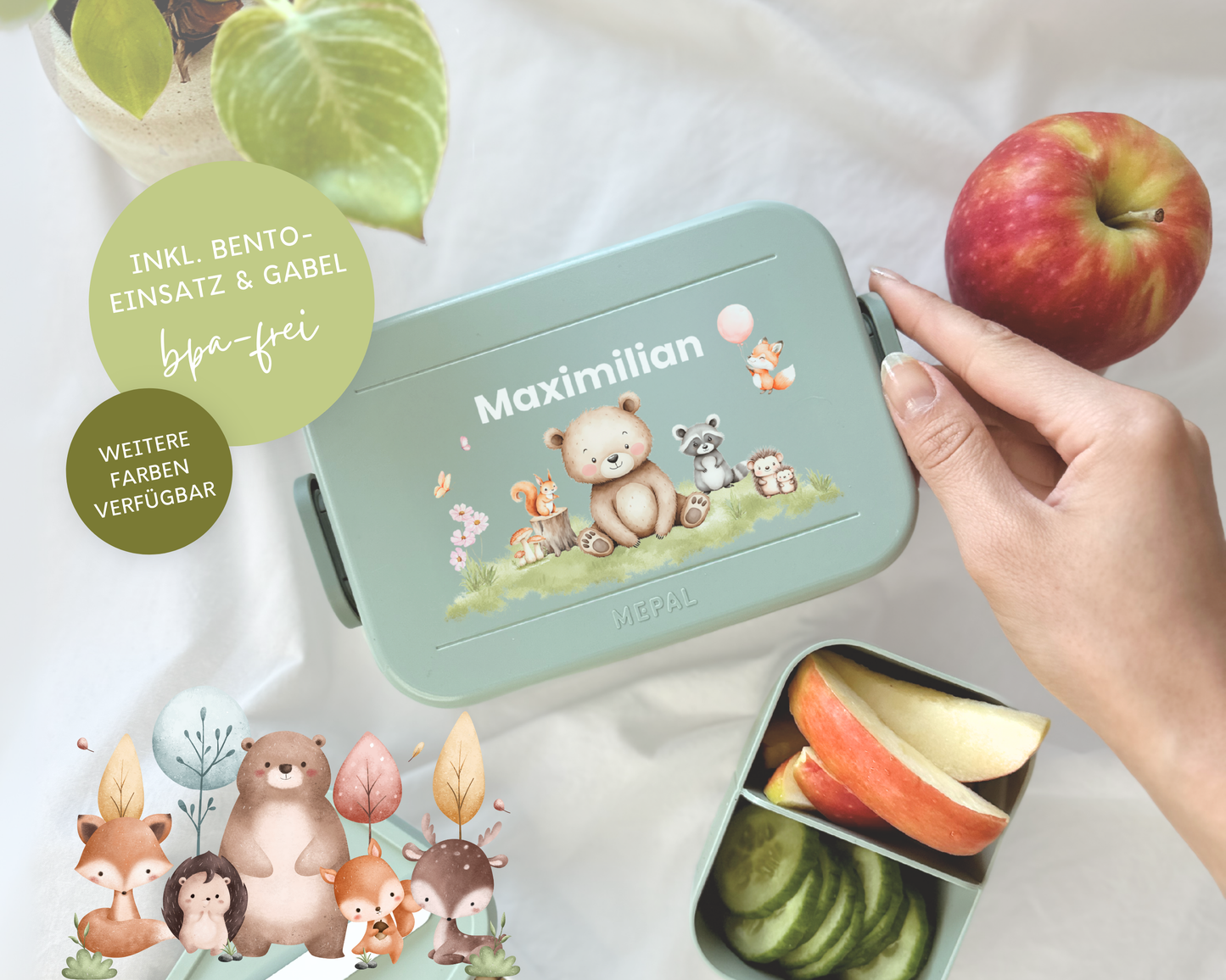 Mepal Brotdose mit Name personalisierbar - Design ZOO TIERE - Verschiedene Farben