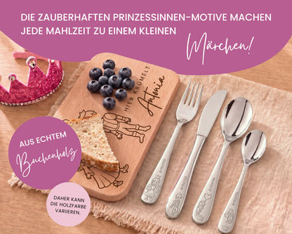 Kinderbesteck personalisiert Prinzessin mit Frühstücksbrett