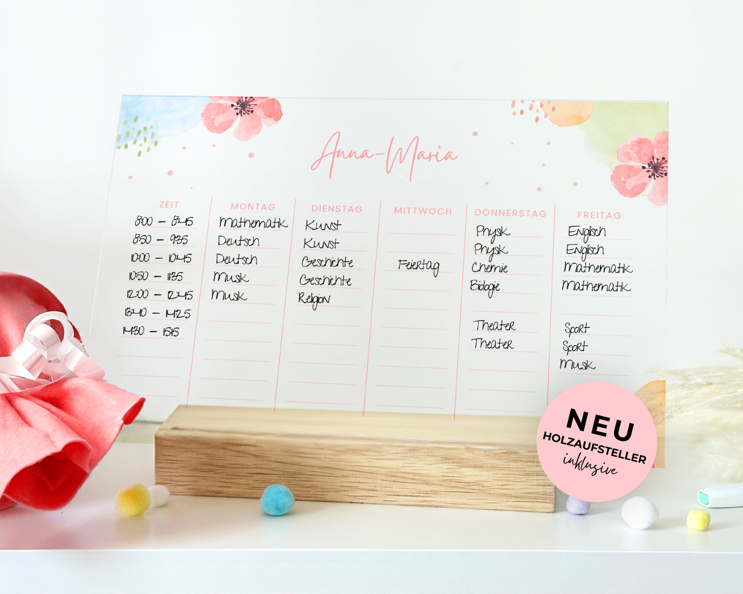 Stundenplan Acryl personalisierbar - Design BLUMEN AQUARELL