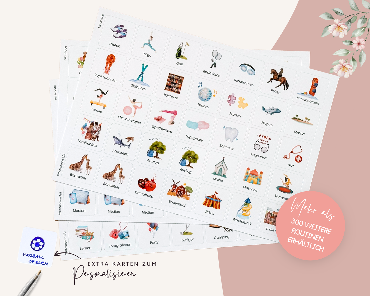 Wochenplaner inkl. Symbolkarten - Design ROSA ELEFANT - Personalisierbar