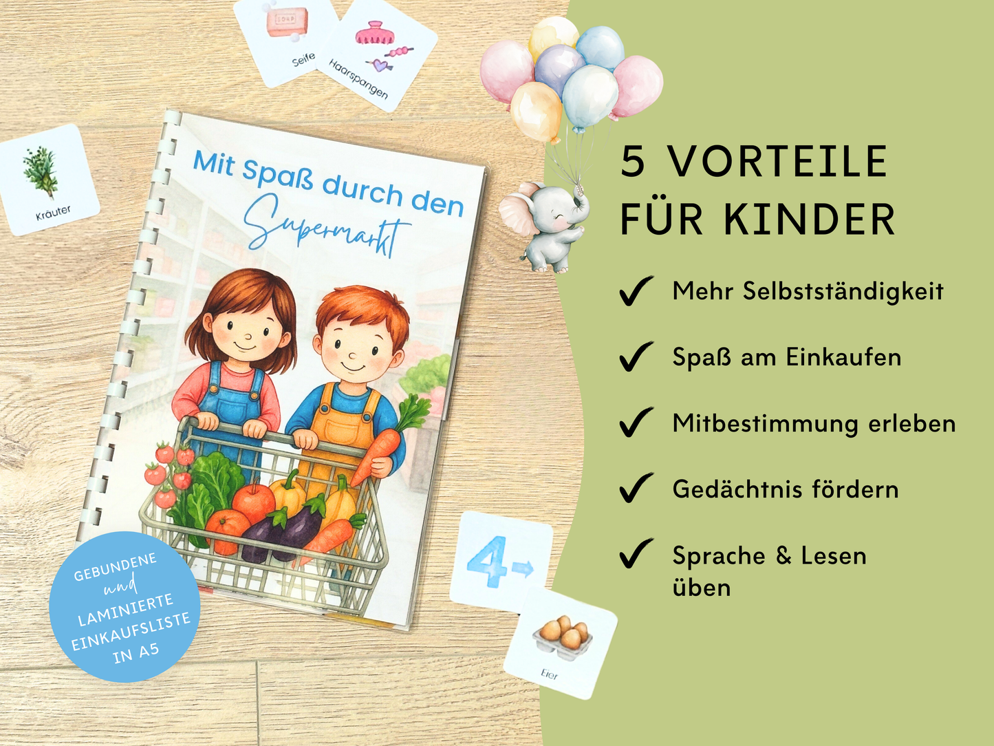 Einkaufsliste inkl. Symbolkarten - Design SUPERMARKT KINDER - Personalisierbar