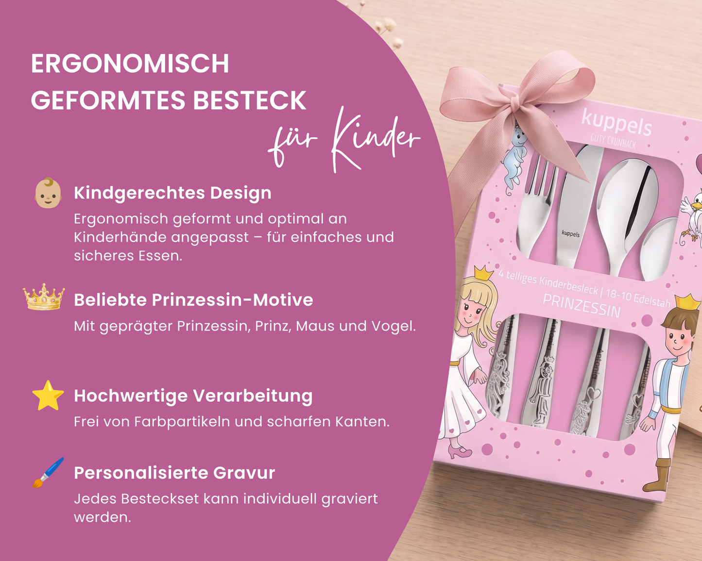 Kinderbesteck personalisiert Prinzessin mit Frühstücksbrett