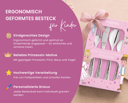 Kinderbesteck personalisiert Prinzessin mit Frühstücksbrett