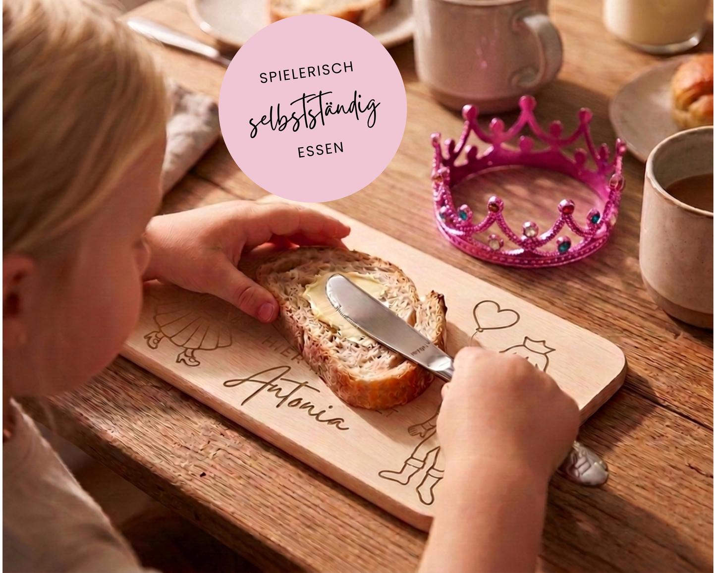 Kinderbesteck personalisiert Prinzessin mit Frühstücksbrett