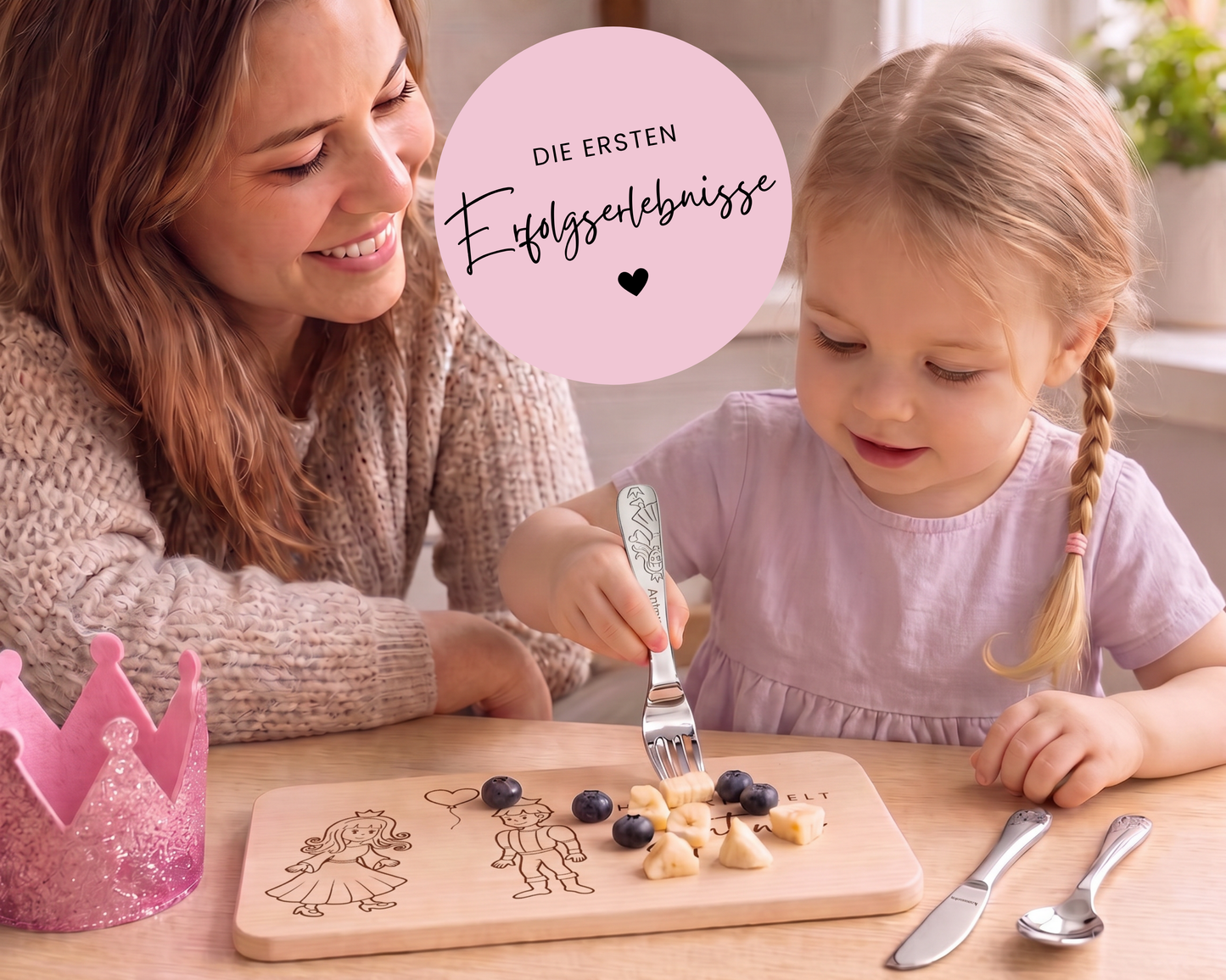 Kinderbesteck personalisiert Prinzessin mit Frühstücksbrett