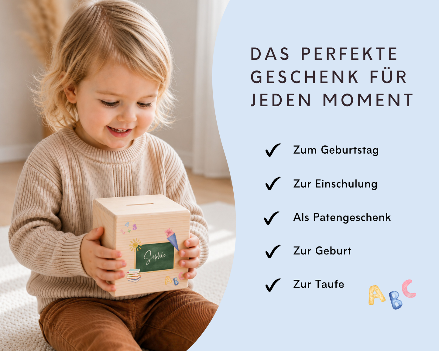 Holzspardose personalisiert Schulstart