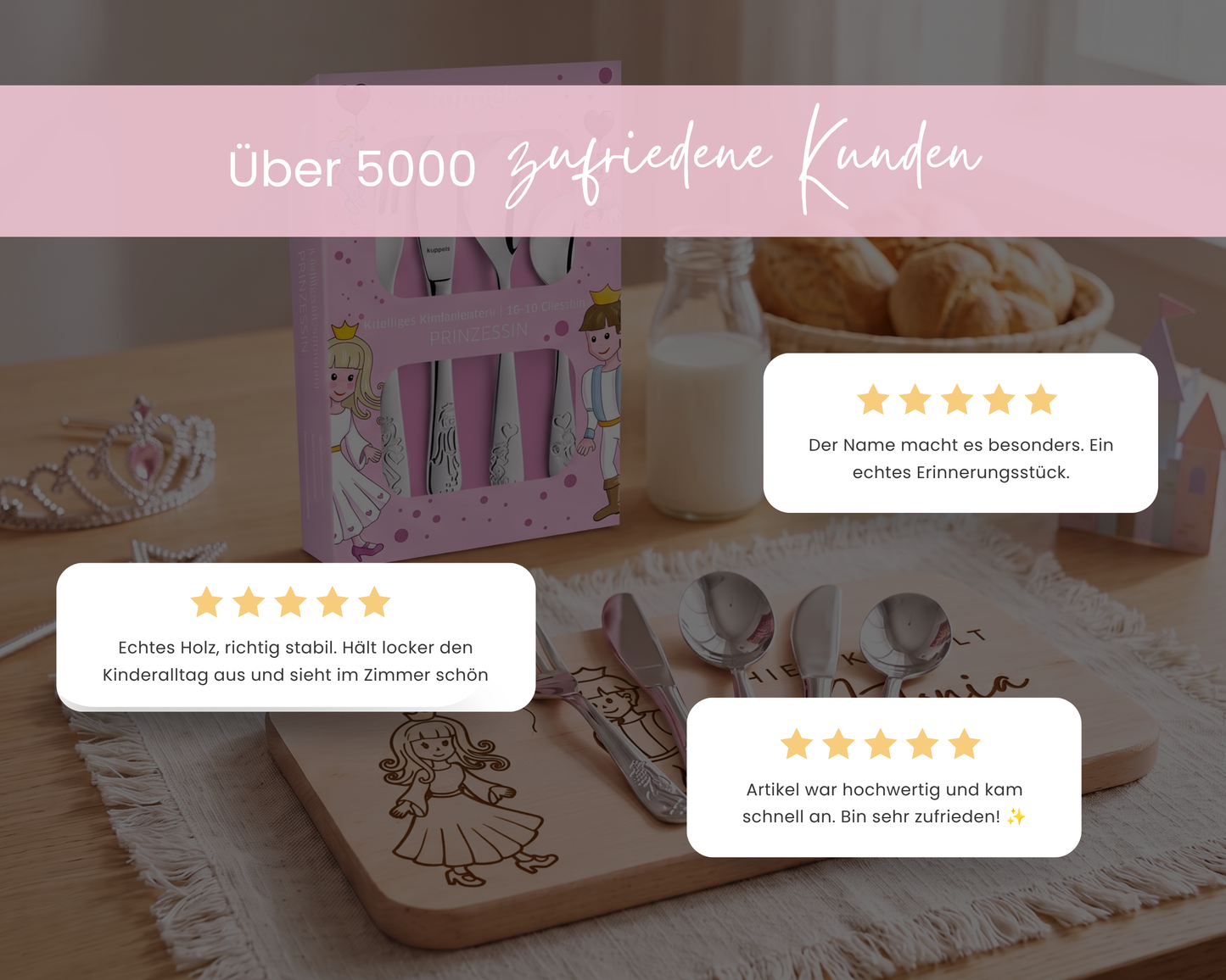 Kinderbesteck personalisiert Prinzessin mit Frühstücksbrett