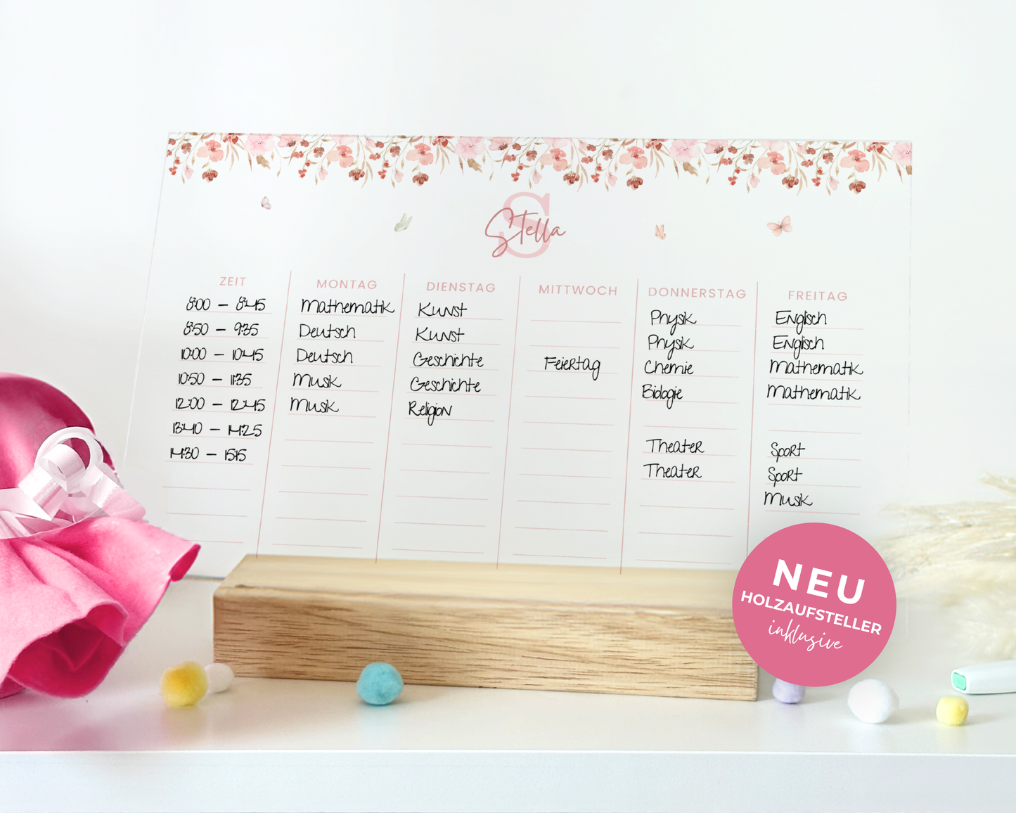 Stundenplan Acryl personalisierbar - Design BLUMEN