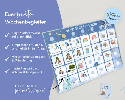 Wochenplaner inkl. Symbolkarten - Design ASTRONAUT - Personalisierbar