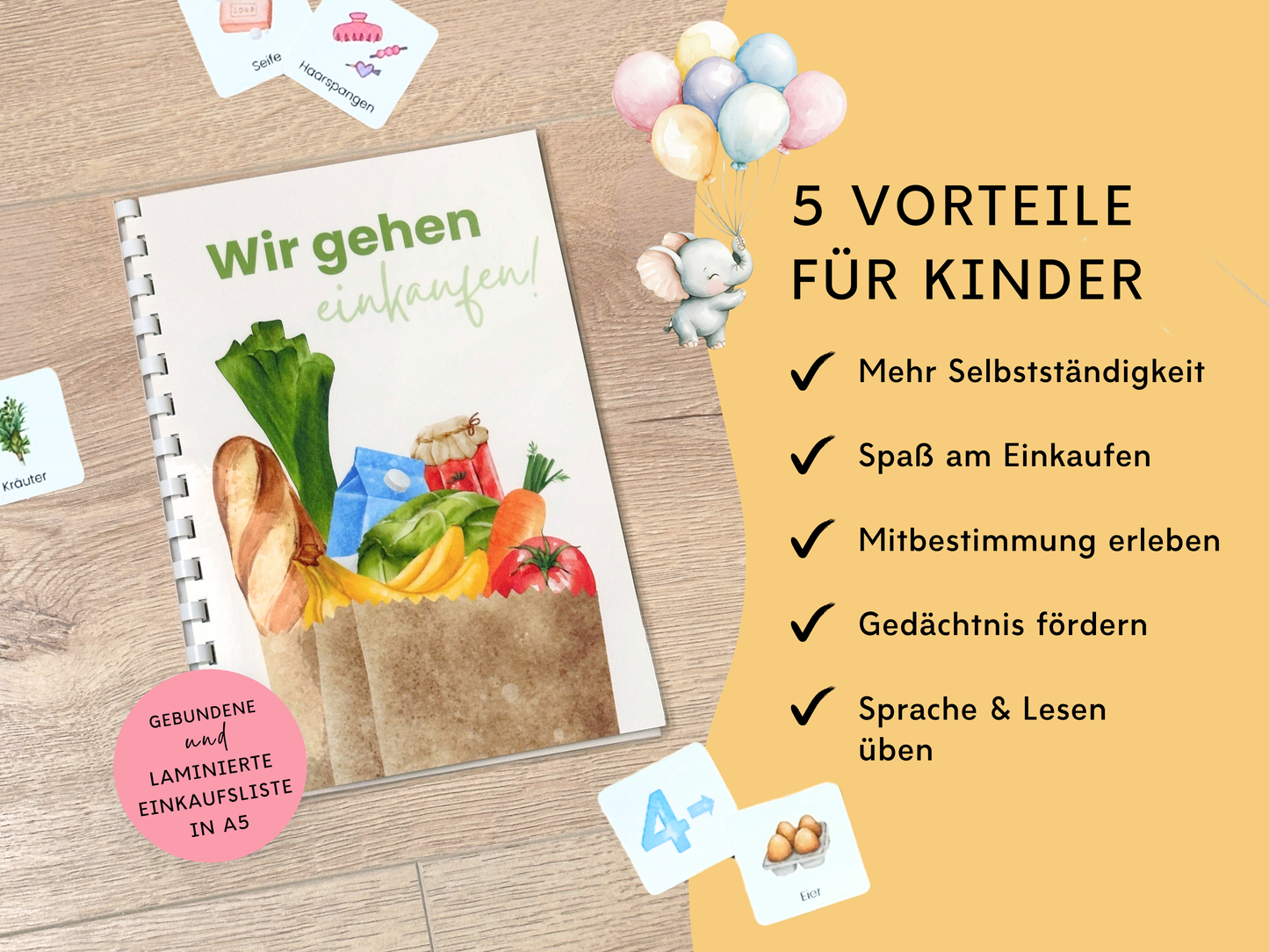 Einkaufsliste inkl. Symbolkarten - Design WOCHENMARKT - Personalisierbar