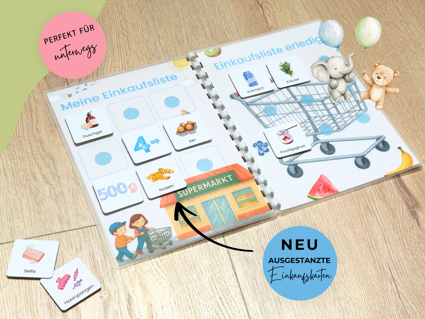 Einkaufsliste inkl. Symbolkarten - Design SUPERMARKT KINDER - Personalisierbar