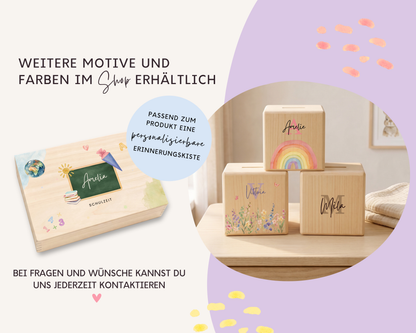 Holzspardose personalisiert Schulstart