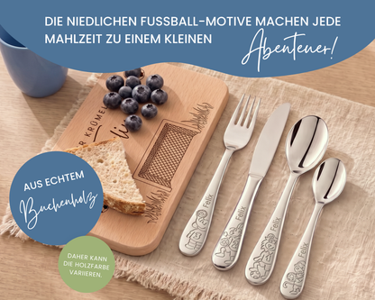 Kinderbesteck personalisiert Fußball mit Frühstücksbrett
