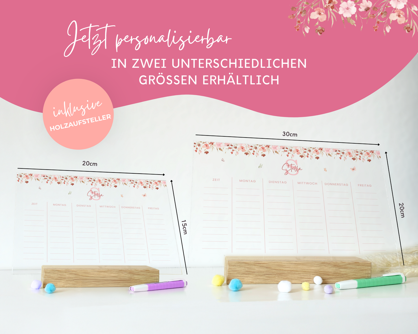 Stundenplan Acryl personalisierbar - Design BLUMEN