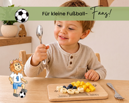 Kinderbesteck personalisiert Fußball mit Frühstücksbrett