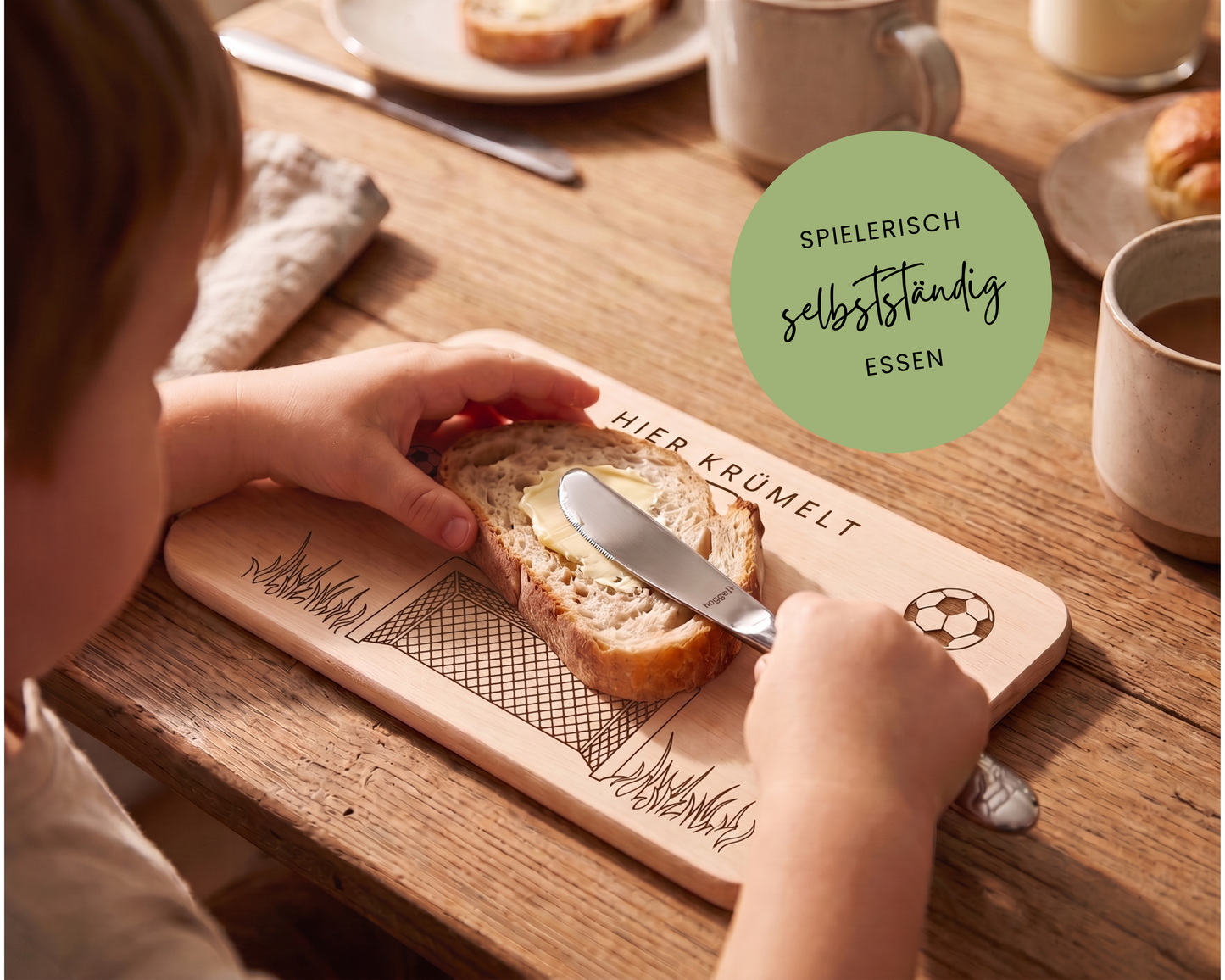 Kinderbesteck personalisiert Fußball mit Frühstücksbrett