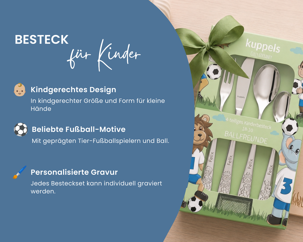 Kinderbesteck personalisiert Fußball mit Frühstücksbrett