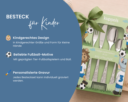 Kinderbesteck personalisiert Fußball mit Frühstücksbrett