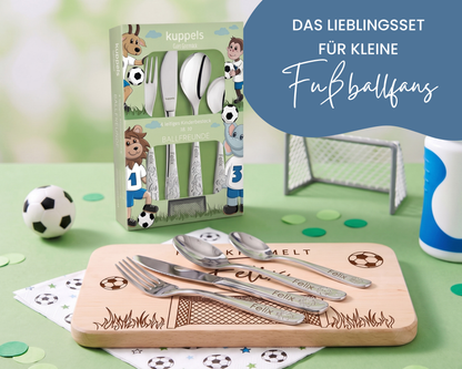 Kinderbesteck personalisiert Fußball mit Frühstücksbrett