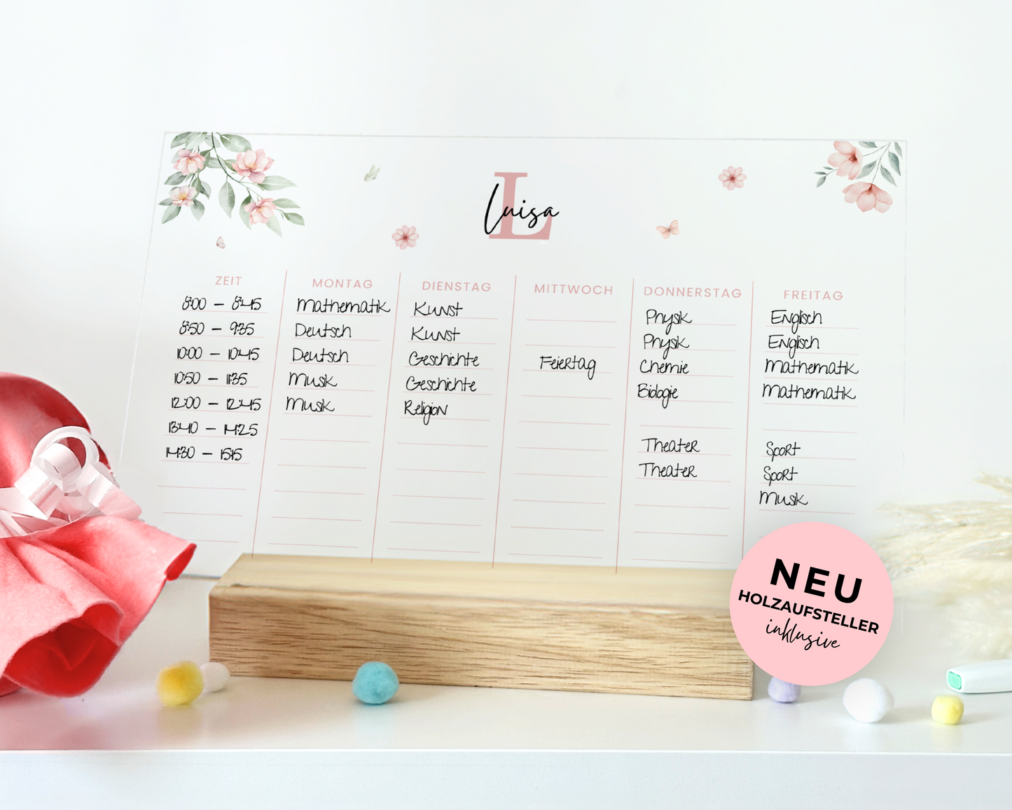 Stundenplan Acryl personalisierbar - Design BLUMEN ROSA