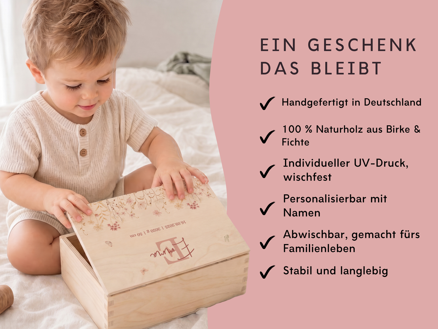 Erinnerungsbox personalisiert Blumen Rosa