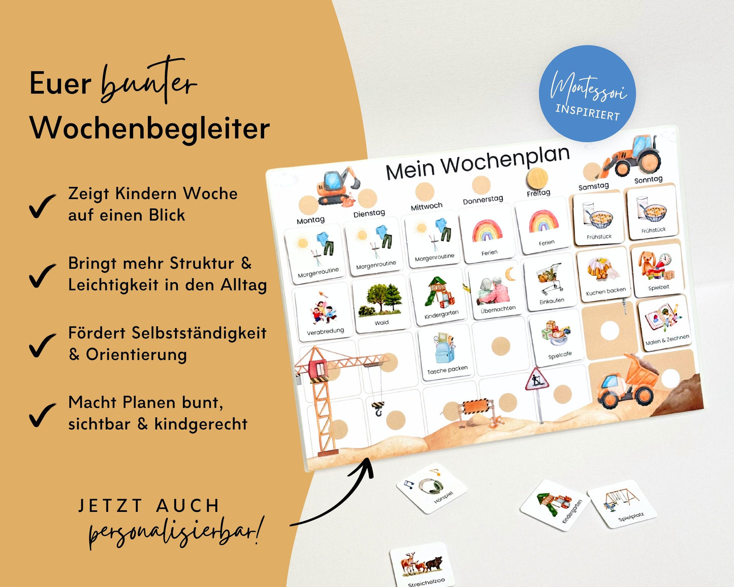 Wochenplaner inkl. Symbolkarten - Design BAGGER - Personalisierbar