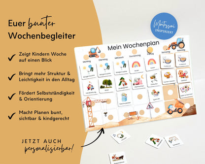 Wochenplaner inkl. Symbolkarten - Design BAGGER - Personalisierbar