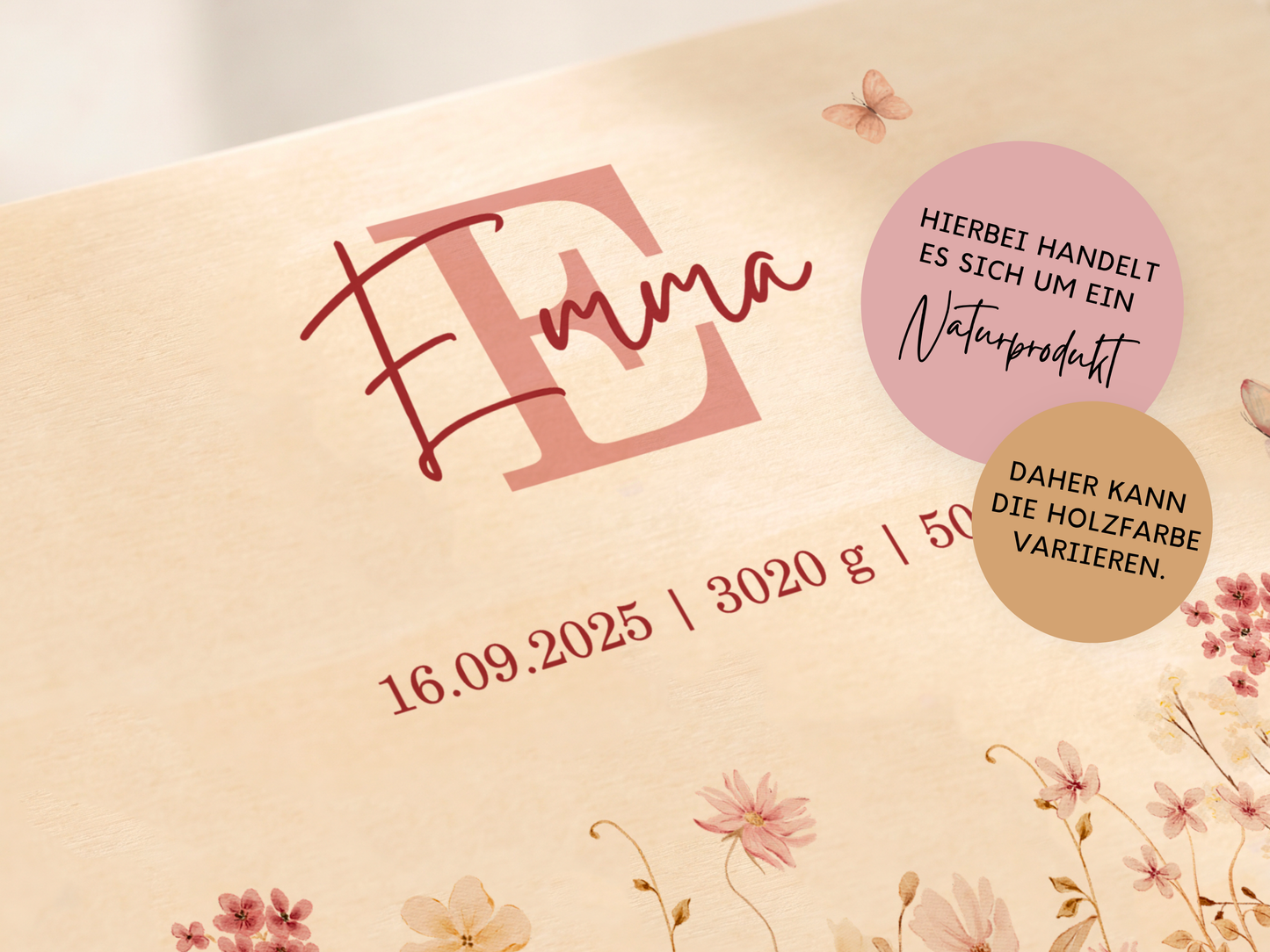 Erinnerungsbox personalisiert Blumen Rosa