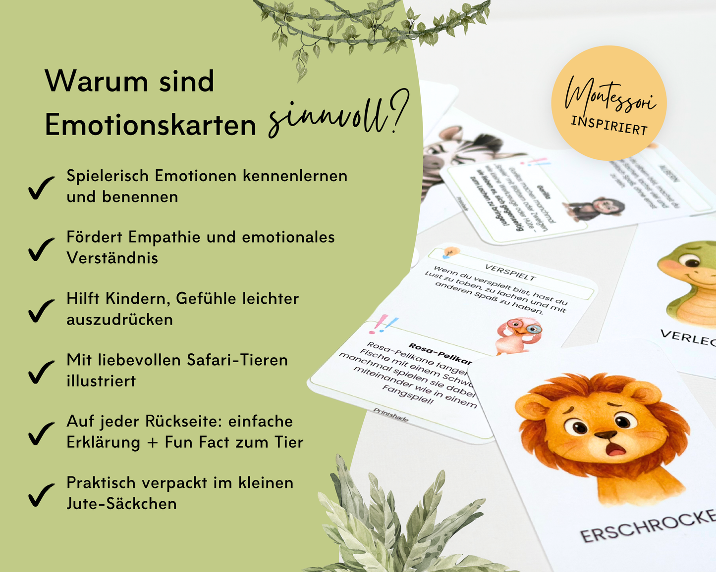 Emotionskarten 32 KARTEN - Design SAFARI TIERE