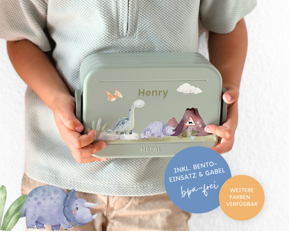 Mepal Brotdose mit Name personalisierbar - Design DINOSAURIER - Verschiedene Farben