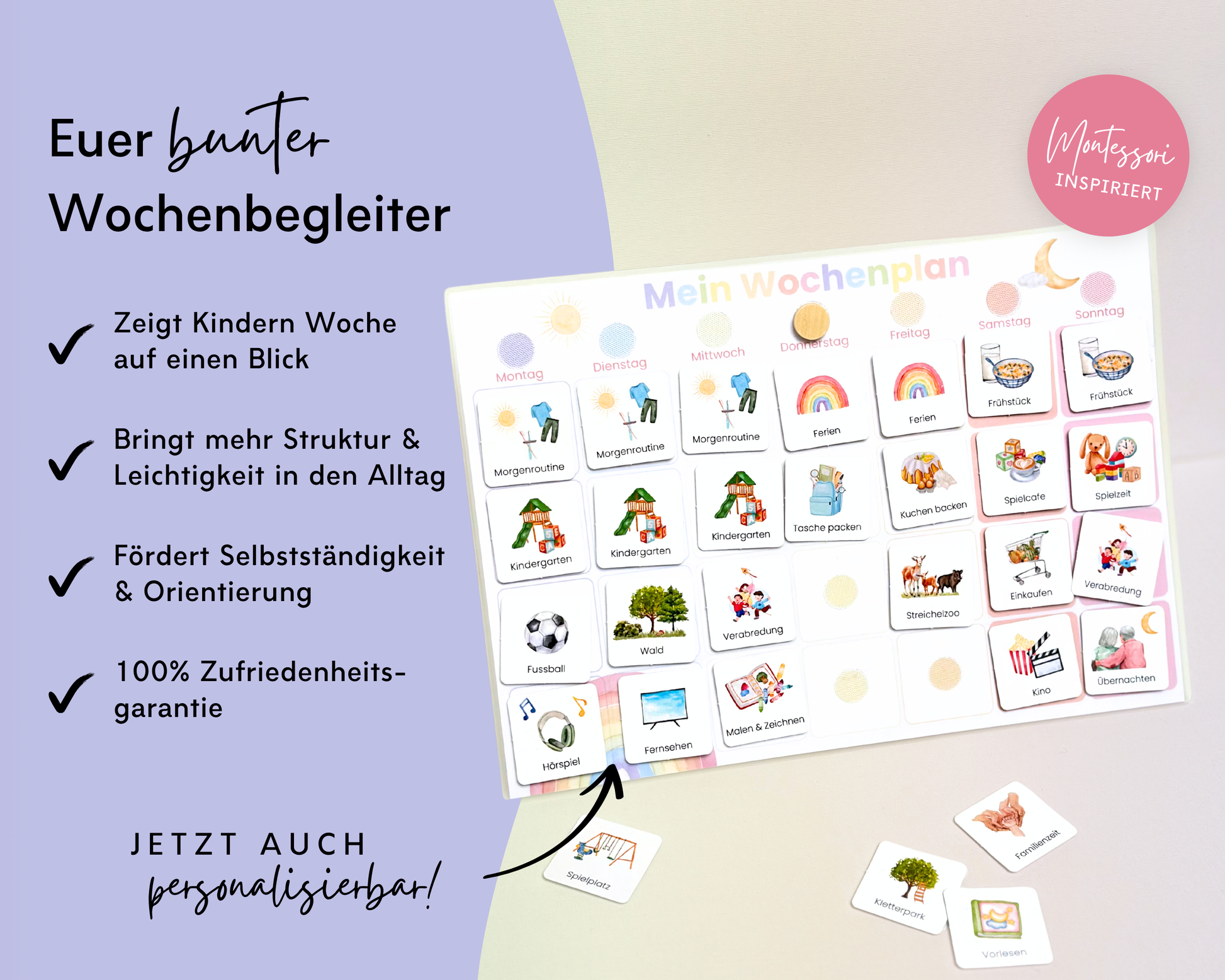 Wochenplaner Kinder bringt Struktur und Orientierung in den Familienalltag, fördert Selbstständigkeit, Montessori inspiriert und personalisierbar